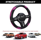 Car Steering Wheel Cover, 15 Inch Carbon Fiber Leather Stitching Color Steering Wheel Protector, Anti-Slip Elastic Breathable Steering Wheel Cover Stylish Decor for Most Cars (Black&Purple)