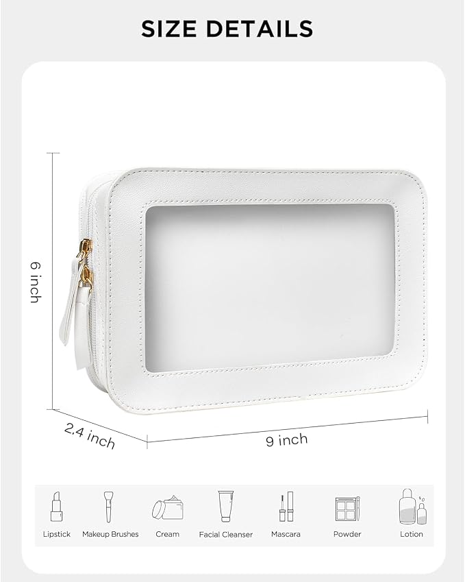 Clear Toiletry Bag,Portable Travel Makeup Pouch with Zipper, TSA Approved Organizer Sunscreen Bag Clear Makeup Toiletry Pouch Beach Vacation Essentials for Women Teen Girls (White)