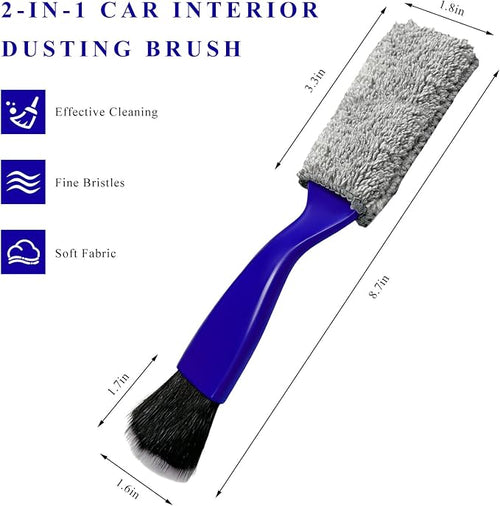 2 in 1 Duster for Car Clean, Portable Double Head Auto Detailing Brush, Soft Double-Ended Dust Removal Brush Interior Cleaning Tool for Most Vehicles, Car Accessories (Blue)