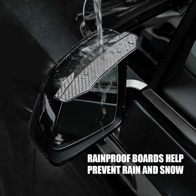2PCS Universal Snap-On Side Mirror Rain Guards, Side Window Wind Deflectors & Visors, Car Mirror Rain Visor Eyebrow Cover, Carbon Fiber Side Mirror Rainproof Eyebrow Fit for Car Truck SUV