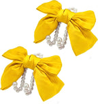 2 PCS Bow Pearl Car Seat Headrest Hook – Cute Purse Hook for Car, Girly Interior Decoration Accessories Hook Hanger, Seatback Holder for Purses & Bags, Elegant Car Organizer (Sunshine Yellow)