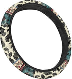 Aztec Cow Print Beige Auto Steering Wheel Cover Universal 15 Inch Diameter Anti-Slip Neoprene Car Steering Wheel Protector for Women Men