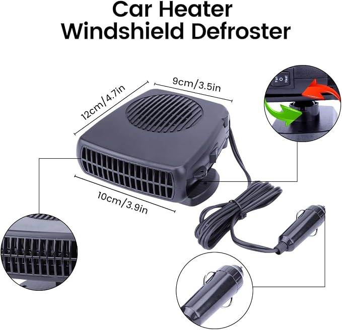 2026 New Upgraded Car Heater, Portable Car Heater, 12V Car Heater Portable,Car Defroster Windshield Heater Plug In Car Heater Windshield Defogger with 360° Rotation Car Heaters for Vehicle(Large Size)