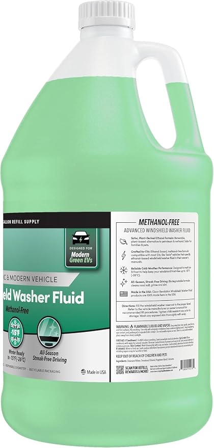 EV Windshield Washer Fluid, 128oz 4-Pack, 100% Methanol-Free, Winter Ready up to -15°F, Compatible with Electric Vehicles and Performance Cars (4-Pack)