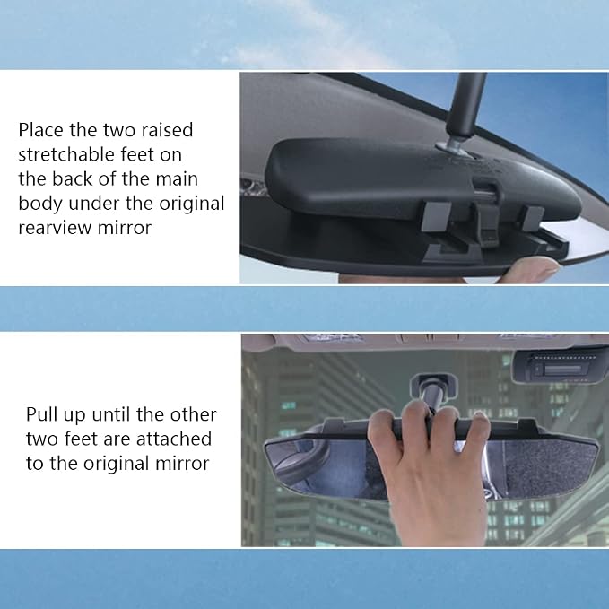Car Rear View Mirror, 12Inch Interior Clip-on Wide Angle Convex Rear View Mirror, Car Accessories HD Wide Angle Extended Curved Mirror to Reduce Blind Spot Effectively for More Cars