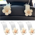 4PCS Car Headrest Hooks, Cute Flower Vehicle Seat Organizer Hooks for Purses and Bags, Portable Automotive Purse Hanger Holder Decoration, Universal for SUV, Sedan, Truck (Beige/White)