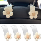 4PCS Car Headrest Hooks, Cute Flower Vehicle Seat Organizer Hooks for Purses and Bags, Portable Automotive Purse Hanger Holder Decoration, Universal for SUV, Sedan, Truck (Beige/White)
