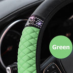 Bling Car Steering Wheel Cover, 15 Inch Rhinestones Soft Leather Elastic Steering Wheel Protector, Sparkly Crystal Diamond for Women Girls (Green)