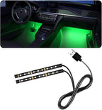 Car LED Strip Light, 24 LED RGB Auto Under Dash Interior Atmosphere Lights, USB Vehicle Decorative Lamp Ambient Night Light Strip, Lighting Kit Car Accessories (Green)
