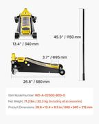 2.5 Ton Low Profile, Heavy-Duty Steel Racing Floor Jack with Dual Pistons Quick Lift Pump, Lifting Range 3.64"-19.49"