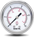 0-15 Psi Low Pressure Gauge, 2" Dial Size, 1/4 NPT Back Mount, Waterproof, Stainless Steel Case, for Water Air ATV Tire Gas Pressure Test