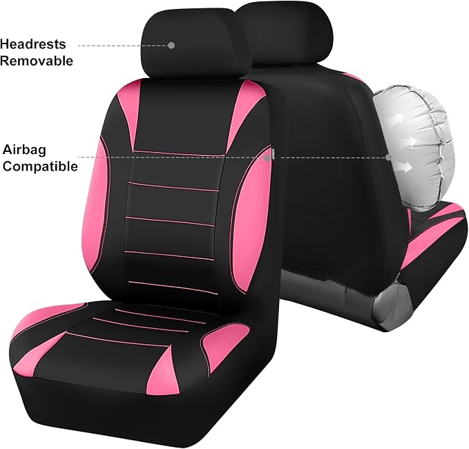Waterproof Car Seat Covers Front Seats Only with 5mm Composite EVA, Neoprene Car Seat Cover Separate Headrest Cover, Quick Setup Universal Fit for Car SUV Trucks,Airbag Compatible Black Pink
