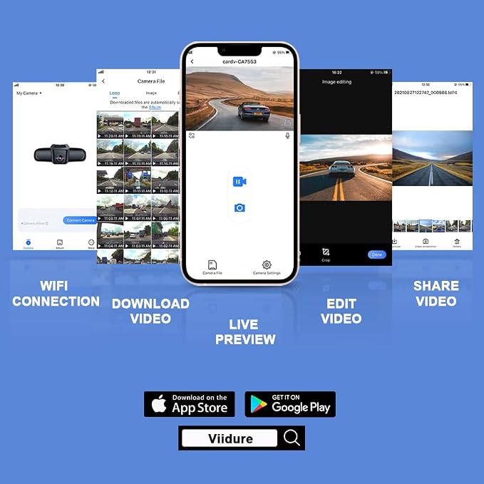 Front 2K+Rear 1080P Dash Cam Adapts for Toyota RAV4 2019-2021 (Model A, No Vents) & Prime Plug-in Hybrid, OEM Look, Dual HD Video, WiFi & APP, Loop Recording, G-Sensor, Easy to Use, 64GB Card