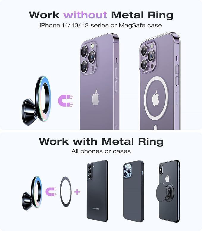 Fit for MagSafe Car Mount [Colorful Gradient] Magnetic Phone Holder for Car Dashboard [Lasting & Never Fall] All Metal Sturdy Phone Mount for Car Dash Fit iPhone 16 Pro Max 15 14 13 12 Samsung