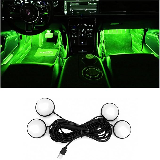 Car Interior LED Lights, Automotive Ambient Neon Light Kit with USB Port, Car Accessories, Gifts for Men and Women, 4 in 1 Decoration Lights for Car, Garden, Home, Party（Green）