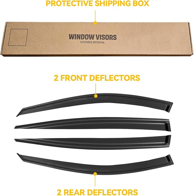 Rain Guards for 2019-2025 Nissan Altima, Out-Channel Window Visor Shields Vent Deflector Shade Wind Dark Smoke 2020 2021 2022 2023 2024 19 20 21 22 23 24 25, Tape-On Outside-Mount, 4PCS