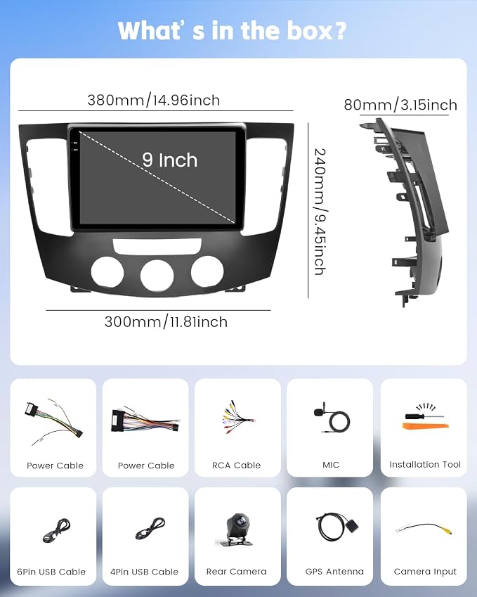 4+64G Android 15 Car Radio for Hyundai Sonata 2009-2010 (Manual A/C), 9" Incell Touchscreen Car Stereo Wireless CarPlay Android Auto, 5GHz WiFi, Bluetooth 5.0, EQ, GPS, 1280 * 720, Backup Camera, SWC