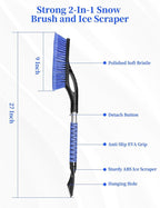27 Inch Ice Scraper and Brush for Car, Snow Brush and Ice Scraper with Foam Grip, Detachable Snow Scraper for SUV Truck Vehicle Auto Windshield Window - Blue