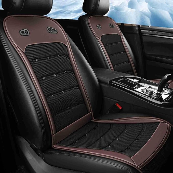 Universal Cooling Car Seat Cushion 12V 24V Front Seat Cooled Cover with Intelligent Twin Turbo Fans for Cars and Trucks, Breathable Ventilated Summer Seat Protector with 24 Air (Brown)