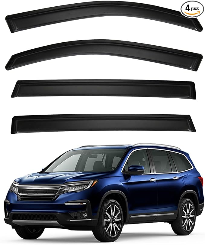 4pcs Front+Rear Smoke Tint Sun/Rain Guard Outside Mount Tape-On Vent Window Visors Compatible with 2016-2022 Honda Pilot