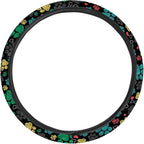 Puppy Paws Print Steering Wheel Protection Stretch-on Fabric Machine Washable Women Men Neoprene Automotive Steering Wheel Covers Sweat Absorption Comfort Grip for Driver Black Colorful