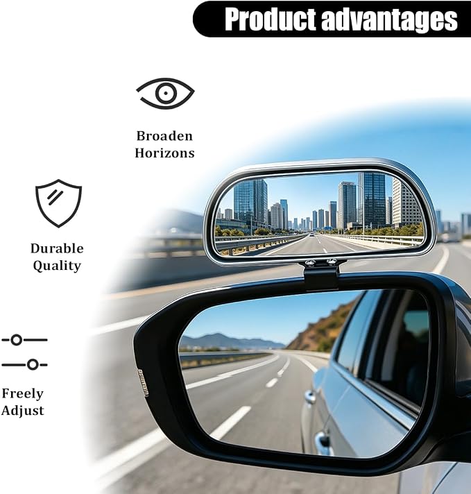 Car Blind Spot Mirror, Adjustable HD Clear Glass Convex Rectangle Side Rear View Mirror, Wide Angle Auto Blindspot Rearview Accessories for Driving Safe, Universal for SUV Van Truck (Silver)