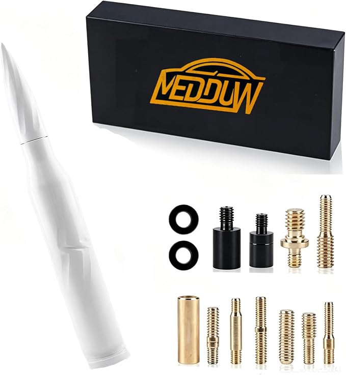5.5 Inch Bullet White Spiral Truck Antenna, Rustproof Aluminum Alloy Short AM FM Radio Antenna, Easy Install OEM Replacement Fit for Ford F Series, Dodge RAM, Chevy Silverado GMC Pickup Trucks