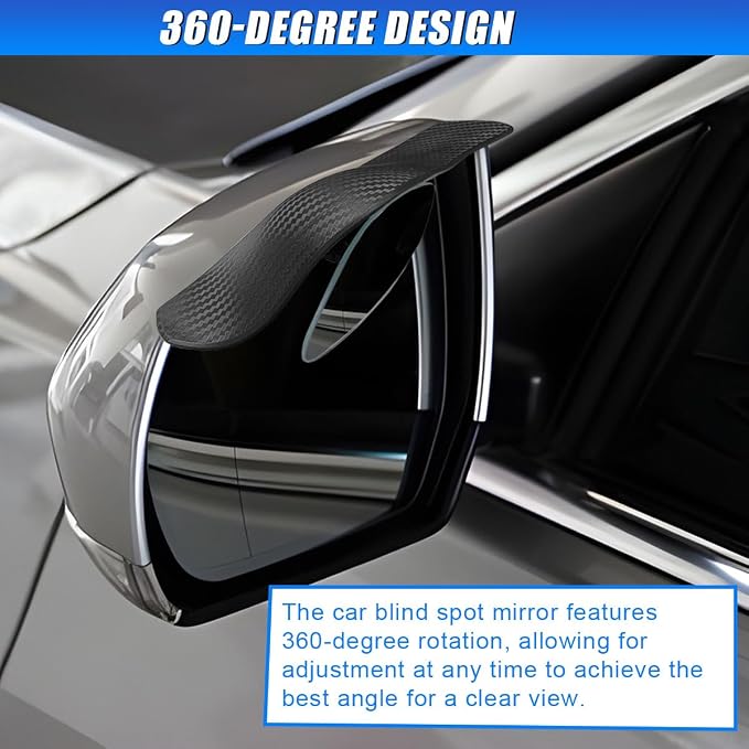 2PCS Blind Spot Mirror for Car, Frameless Adjustable Wide Angle Mirror with Rain Guard, Universal Side Rear View Mirrors, Stick-on Design, HD Glass Convex Mirrors for Cars, Trucks, SUVs (3R160)