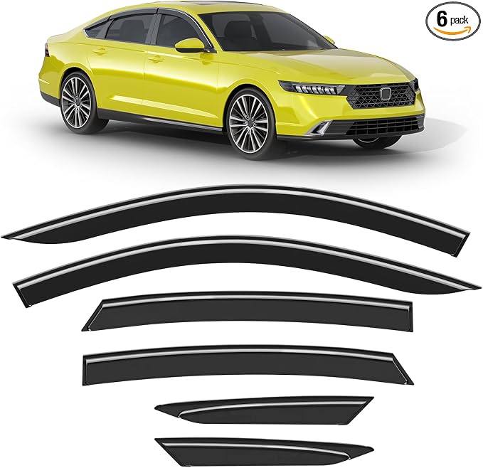 6-pcs Low-Profile Window Rain Guard for 2023-2026 Honda Accord SE LX EX EX-L Sport-L Rain Guards Side Window Visors Extra-Thick Vent Visor Window Deflectors Tape-on Vent Shades Car Accessories