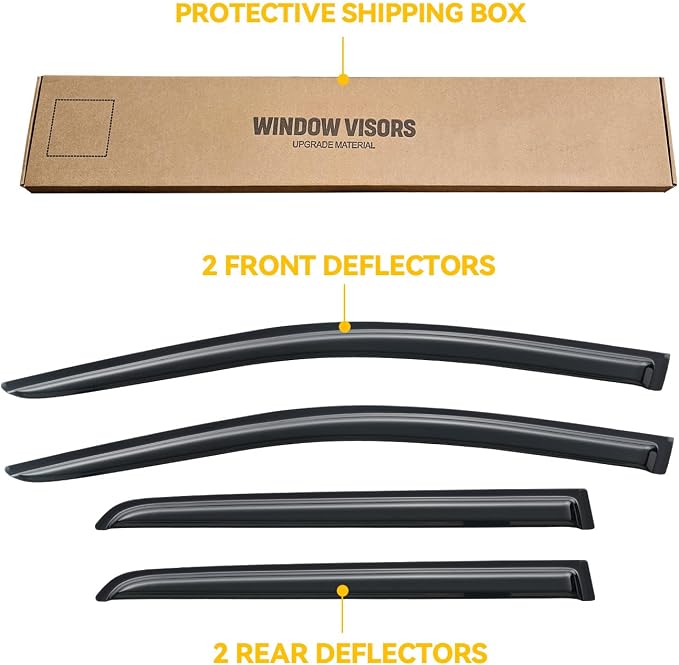 Rain Guards for 2009-2020 Dodge Journey, Out-Channel Window Visor Shields Vent Deflector Shade Wind Dark Smoke 2010 2011 2012 2013 2014 2015 2016 2017 2018 2019, Tape-On Outside-Mount, 4PCS