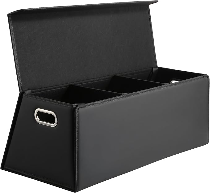 Car Trunk Organizer for SUV and Sedan, Trapezoidal-Black, 29.5 in | Tailored for Rear Seats, Extra Large, Leather Storage Box, Magnetic Lid, Collapsible & Adjustable, Water‑Resist & Dust‑Proof