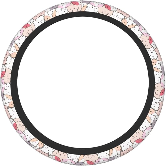 Cute Cat Steering Wheel Cover for Women, Universal Auto Steering Wheel 14-15 Inch Car Interior Accessories with 2PCS Car Coasters, Suitable for Men and Women