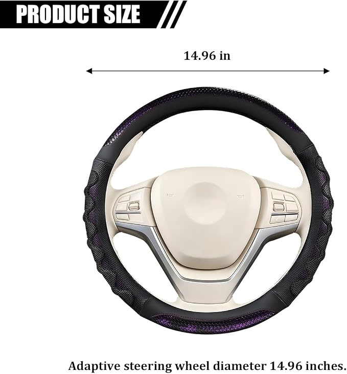 Car Steering Wheel Cover, 14.5-15" Anti-Slip Steering Wheel Protector with 3D Honeycomb Massage Grip, Comfortable Auto Interior Decor Accessories, Universal for SUV Van Truck (Black/Purple)