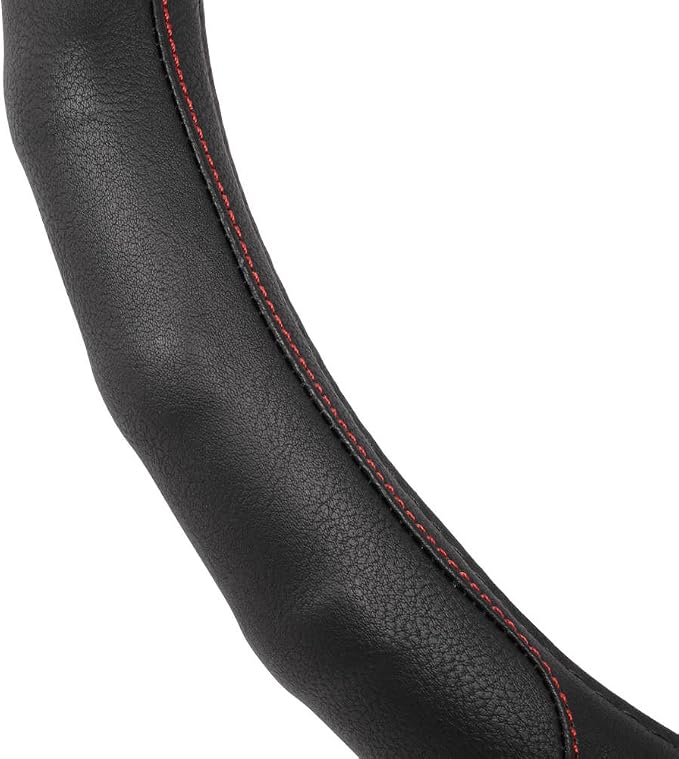 Ergonomic Steering Wheel Cover/Protector for Small Size Steering Wheels in Cars, SUVs, Boats (13.5-14.5") - Grip Drive Pro Comfort Grip (Black/Red Stitching)
