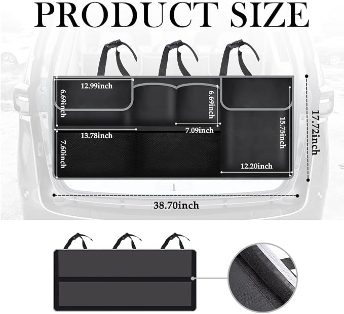 Large Capacity Car Trunk Organizer,Six Pockets Trunk Storage Organizer with Adjustable Straps,Wear-Resistant Oxford Fabric Hanging Trunk Organizer for Car Truck SUV
