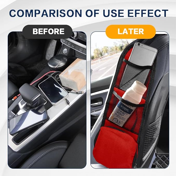 2PS Car Seat Side Organizer, Auto Seat Storage Hanging Bag, Multifunctional Vehicle Mesh Pocket Hold, Car Accessories Car Organizer Can Hold Phone, Wallet, Glasses for Most Cars