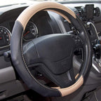 GripDrive Carbon Fiber Steering Wheel Cover, Non-Slip Sporty Racing Faux Leather Ergonomic Comfortable Handle, Steering Wheel Cover for Cars Trucks Vans SUV - Fits Standard 15 Inch - Beige
