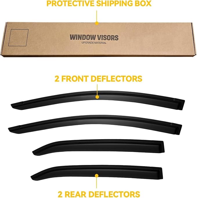 Rain Guards for 2014-2019 Toyota Corolla, Out-Channel Window Visor Shields Vent Deflector Shade Wind Dark Smoke 2015 2016 2017 2018 14 15 16 17 18 19, Tape-On Outside-Mount, 4PCS
