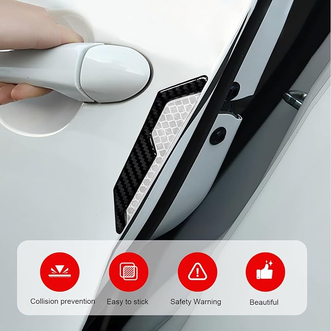 4 PCS Car Door Edge Guard Sticker, Reflective Safety Warning Car Door Protective Strips, Thickened Anti-collision Paint Protector, Universal for Most Vehicles (White)