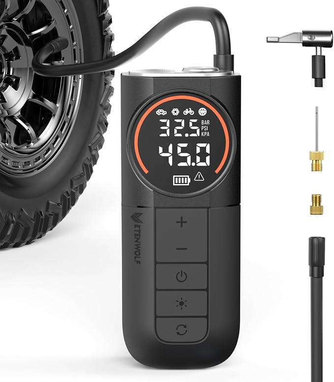 S1 Tire Inflator Portable Air Compressor, 160PSI Air Pump for Car Tires, Bike, Motorcycle, Balls, Fast Inflation Tire Pump, Cordless bike Pump with LED Light & Digital Pressure Gauge (Black)