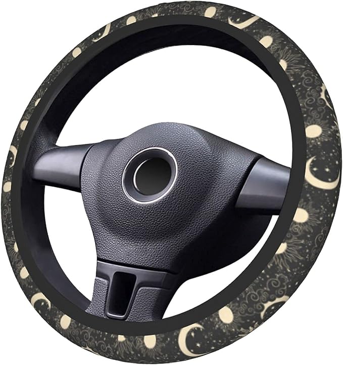 Sun and Moon Steering Wheel Covers Non Slip Neoprene Space Wheel Protector Universal 15 inch for Men Women