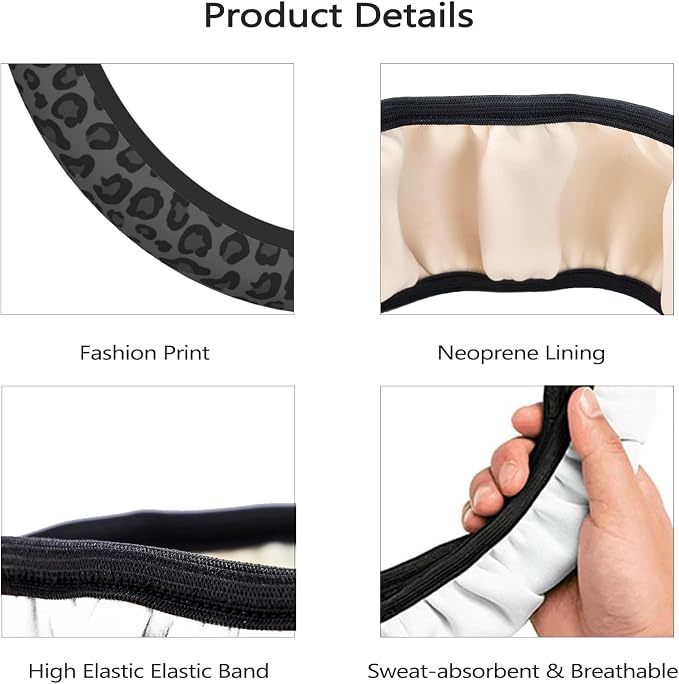 Black Leopard Cheetah Steering Wheel Cover for Women Girls, Anti-Slip High Elastic Breathable Soft Rubber Car Steering Wheel Cover, Universal 15 Inch Fit for Cars, Auto, SUVs