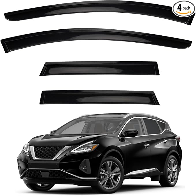 4pcs Front+Rear Smoke Tint Sun/Rain Guard Outside Mount Tape-On Vent Window Visors Compatible with 2015-2024 Nissan Murano