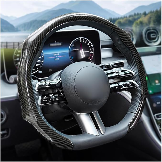 Car Steering Wheel Cover with Comfort Grip, 14.5-15" Carbon Fiber Laser Non-Slip Steering Wheel Protector, Cool Stylish Auto Interior Decor Accessories, Universal for Van SUV Sedan (Black)