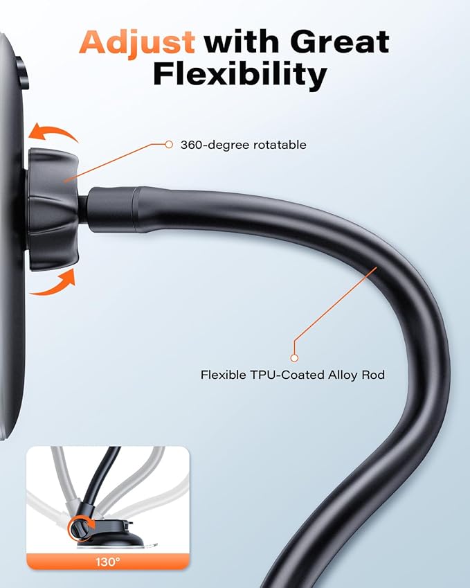Gooseneck Car Phone Holder Heavy Duty Dashboard Windshield Phone Mount, Flexible Long Arm, Anti-Shake Stabilizer, Solid Suction Cup Phone Mount for All Cell Phones - Carbon Fiber Pattern