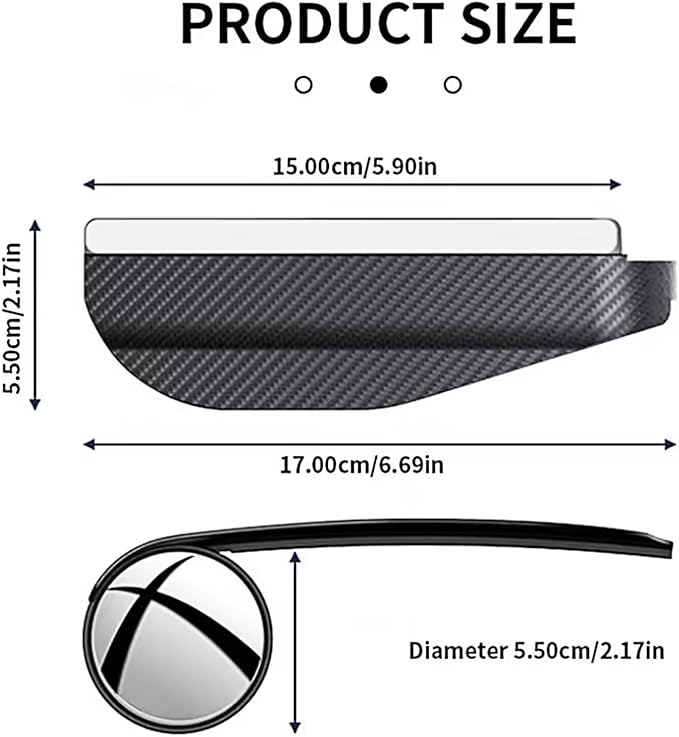 2-Pack car blind spot mirrors,universal car side view mirror rain cover & blind spot mirror,carbon fiber,easy install,stylish black design,enhances visibility safety automotive (2)