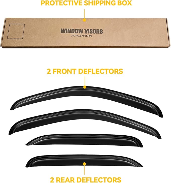 Window Visors for Chevy Chevrolet Tahoe & GMC Yukon 2007-2014 (Not fit Yukon XL), Rain Guards Shield Vent Deflector Shade Dark Smoke 2008 2009 2010 2011 2012 2013, Tape-On, 4PCS
