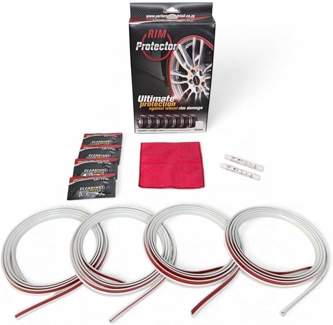Rim Protector Kit for Car Wheels – Alloy Wheel Guard Strip Kit Fits up to 21" Rims | Set of 4 Rim Protectors | Easy to Install Curb Rash Defense for Rims (White)