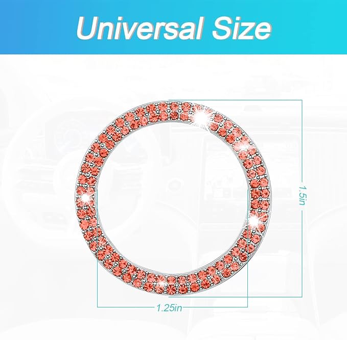 Bling Car Engine Start Ring Decals, 2PCS Crystal Rhinestone Vehicle Push Start Button Cover Sticker, Key Ignition Knob Ring, Sparkling Automotive Interior Accessories (Double Orange Red)