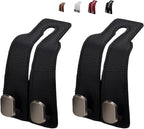 Coozyland Car Hooks, Coozy Land Metal Multi-Function Leather Car Headrest Hooks, Universal Double Hook Car Seat Back Storage Hooks for Wallets, Handbags, Bottles, Trash Bags, etc (Black 2-Pack)
